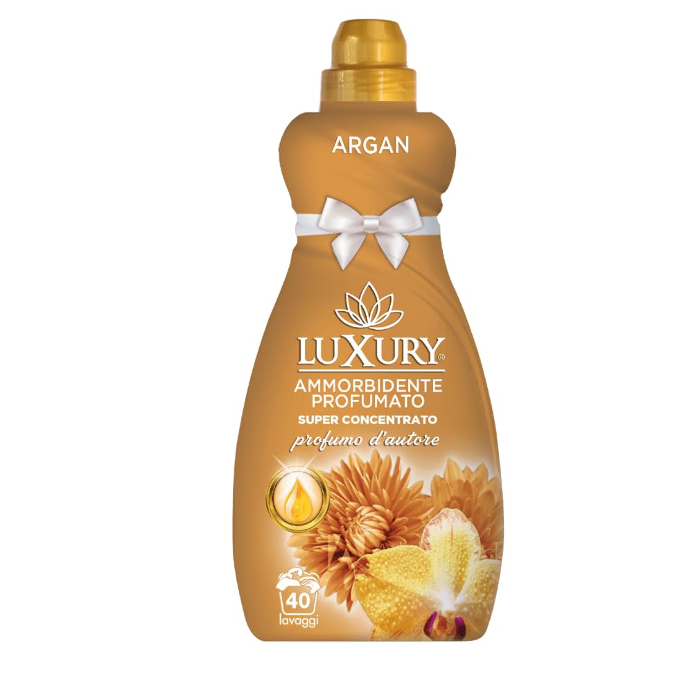 9 x Luxury Ammorbidente Argán, suavizante concentrado, detergente líquido para su ropa, 40 lavados, 900 ml + llavero Beni Culinari gratuito