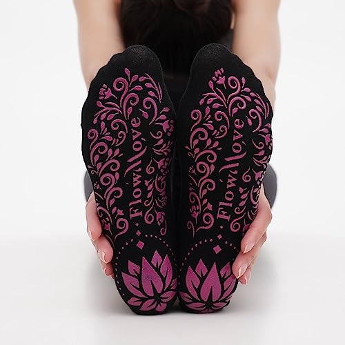 FlowMove Women's Non Slip Ballerina Socks with Straps and Grips, Ideal for Barre, Pilates, Dances, Yoga, Stretching, Barefoot Activities, Size 6-8.5US3
