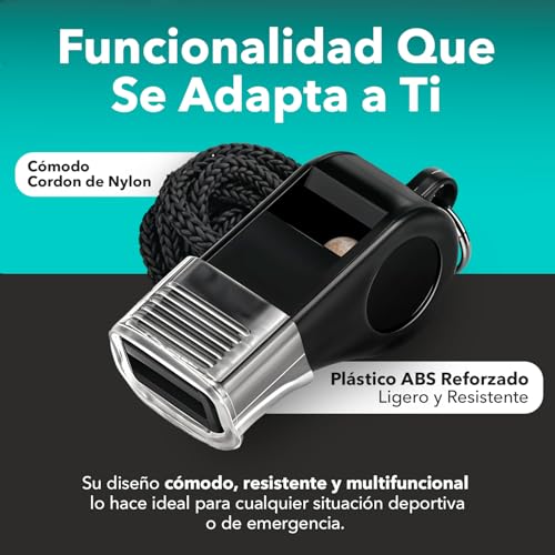 Pack de 2 Silbatos Profesionales con Cuerda y Protector de Silicona – Silbato Deportivo para Entrenador, Árbitro, Emergencia, Fútbol, Baloncesto – Incluye 2 Cuerdas Extra con Mosquetón - imagen 7
