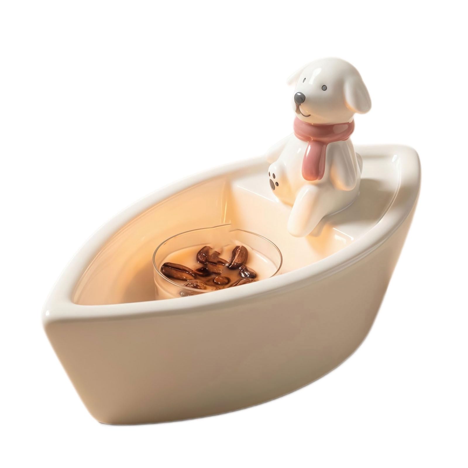 our fave Ship Shape Ceramic Container Lovely Dog Figure Stand Decorative Tealight Stand for Mantels Desktop Shelf Lovely Dog Earthenware Owner