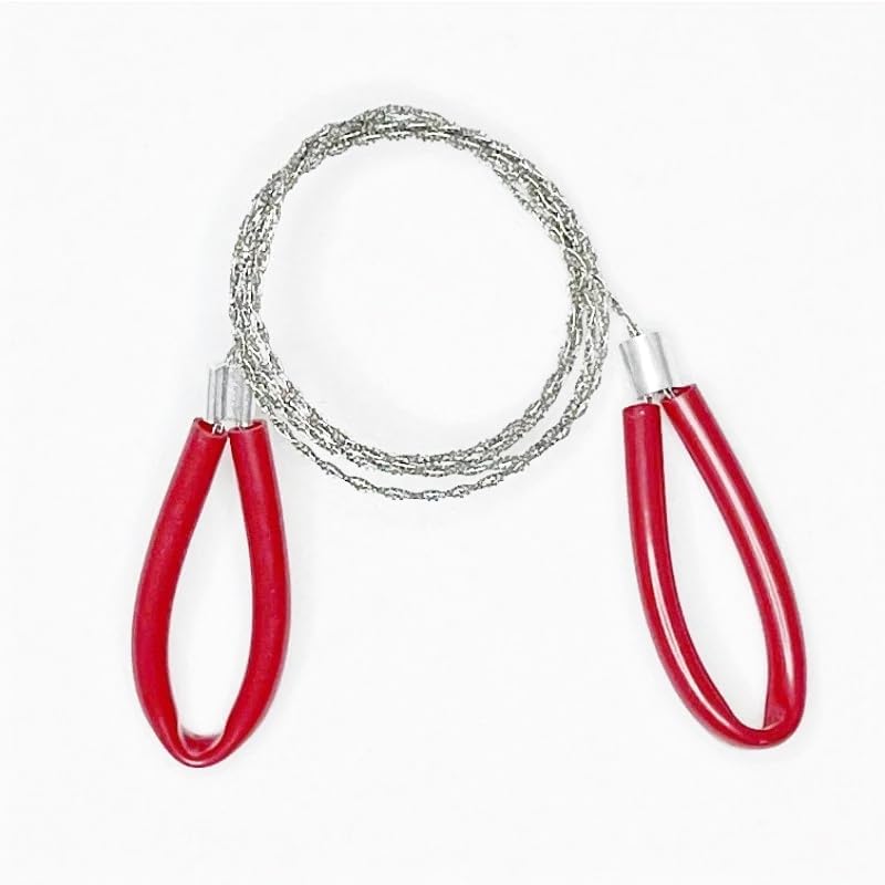 Wire Saw 1pcs Portable Stainless Steel Wire Saw With Finger Handle, Pocket Manual Chain For Outdoor Camping Hiking For Cuts (Red)