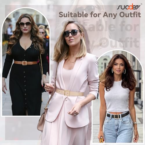 SUOSDEY Women Leather Belt for Jeans Dresses Pants Fashion Waist Belt Ladies Belts for Trendy with Gold Square Buckle3