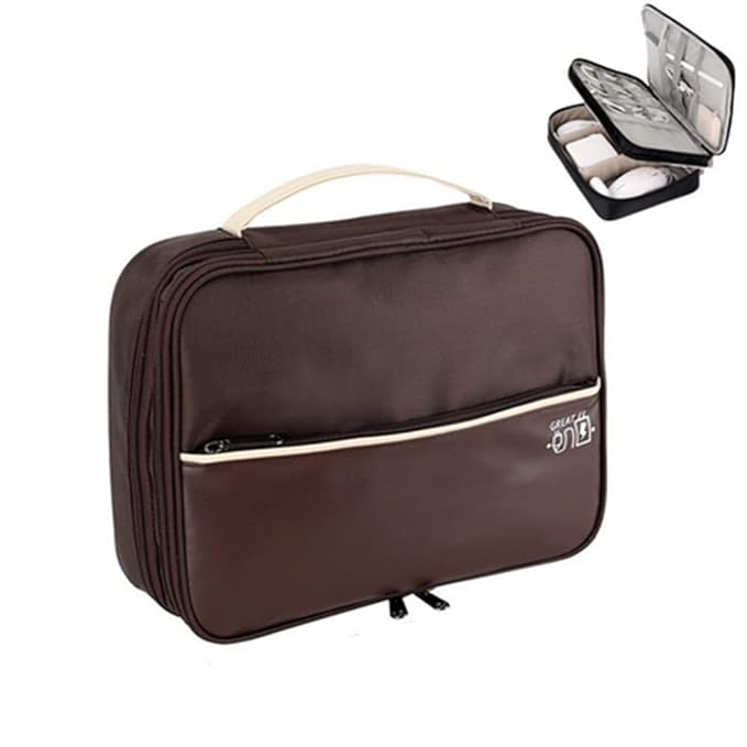Styleys Double Layer Electronic Gadget Organizer Case, Cable Organizer Bag for Accessories, Hard Disk, Power Bank, Charger for Travel (Brown - S12001)