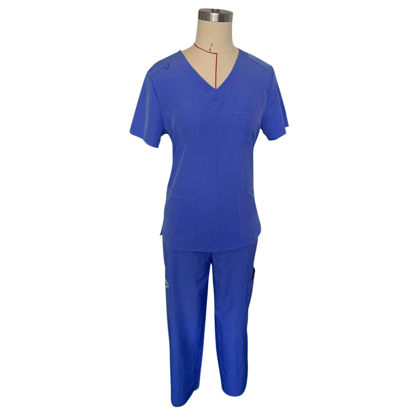 Divisa Sanitaria Donna Infermiere Set Casacca Pantalone Uniformi Ospedaliere Cordoncino Camice Medico