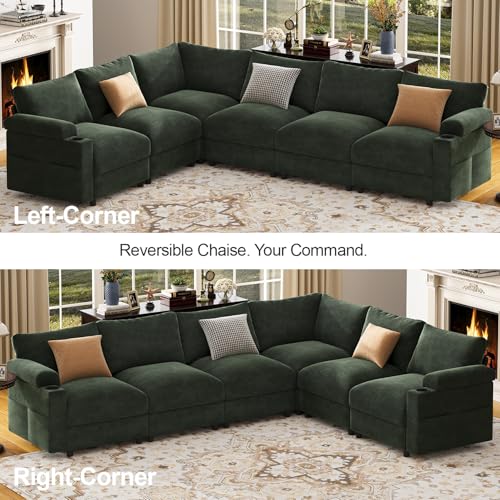 Image of Sectional Couches for Living Room FSC Certified Chenille Modular Couch Oversized Cloud U Shaped Convertible Sleeper Sofa Chaise Detachable Armrest Cushion (Chenille Green, U Shaped 8 Seat)