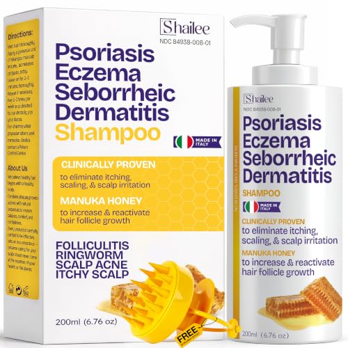 Image of Psoriasis Shampoo with Scalp Scrubber for Eczema & Folliculitis Treatment - Seborrheic Dermatitis Antifungal Shampoo for Ringworm, Acne, Flaking, Dry & Itchy Scalp - Psoriasis Relief with Manuka Honey