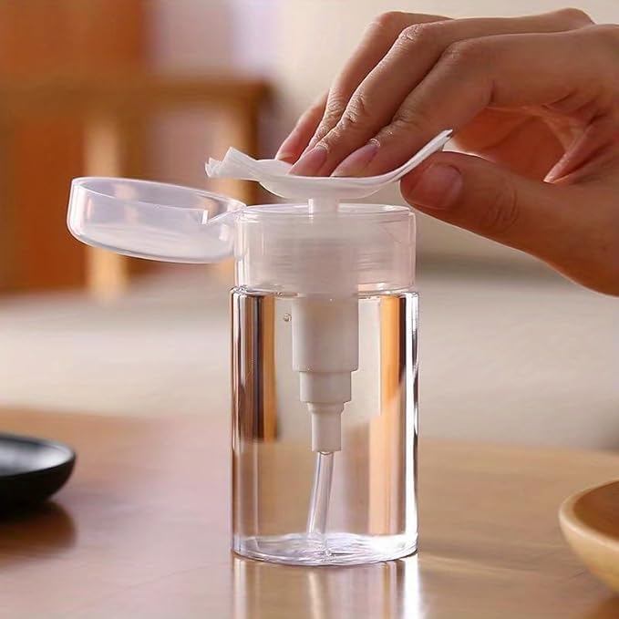Nail Polish Remover Pump, Cleaner Bottle Clear Push Down Empty Lockable Pump Dispenser Travel Size for Nail Polish and Makeup Remover 200ml