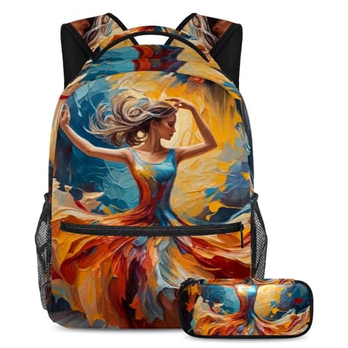 Sac à dos Art abstrait Dancing Girl 41 avec trousse assortie pour l'école