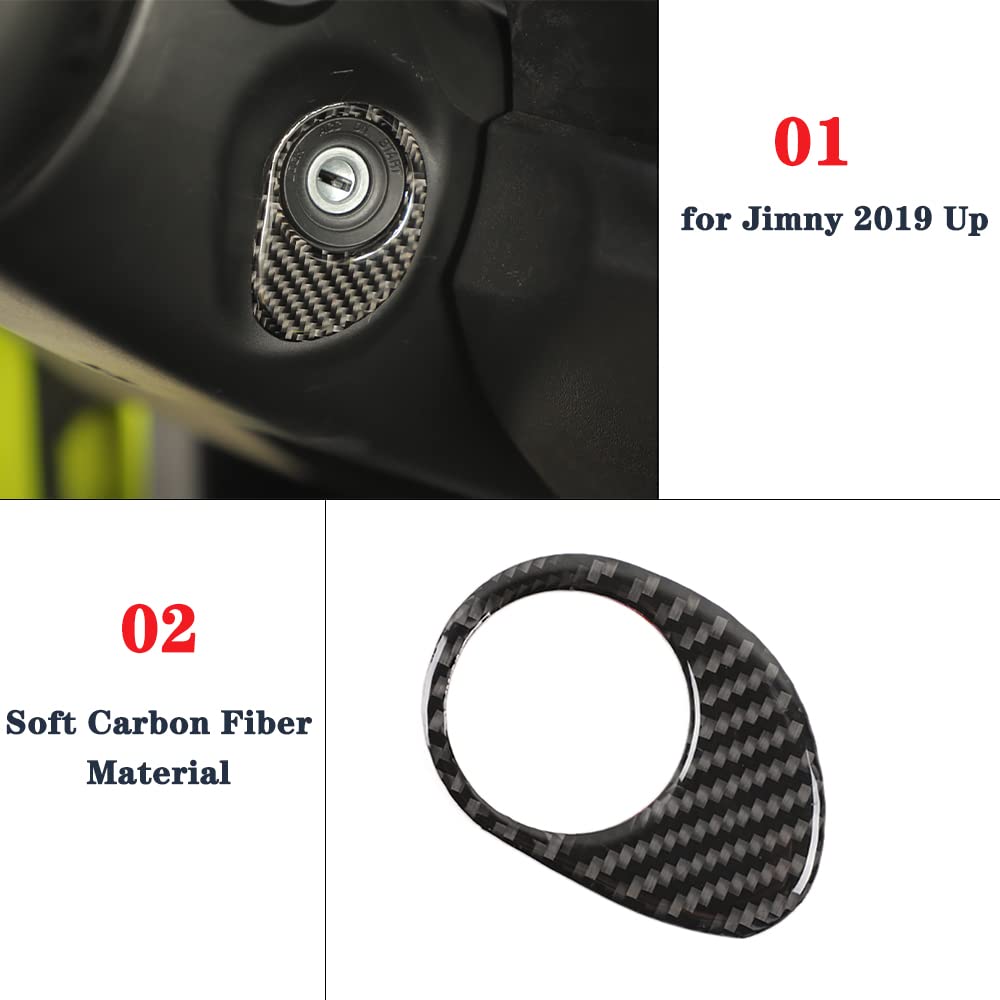 JUNLELI Ignition Switch Decorative Trim Stickers for Suzuki Jimny 2019 2020 2021 2022 2023 JB43 JB64 JB74 Car Interior Accessories Soft Carbon Fiber