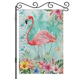 AOYEGO Pink Flamingo Garden Yard Flag 12.5"x 18" Double Sided Polyester Summer Fresh Palm Trees Back