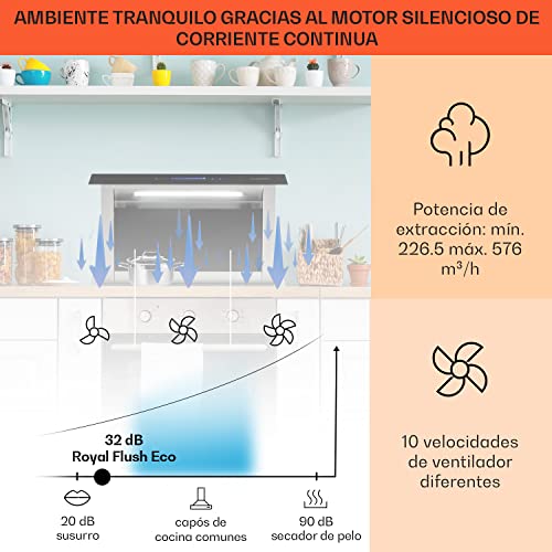 Klarstein-Campana-Extractora-60-cm-Extractor-de-Cocina-Flujo-Aire-576mh-Filtros-Extraccion-de-Grasa-10-Velocidades-Campanas-Extractoras-Cocina-Recirculacion-Extractor-de-Cocina-Eficiencia-A