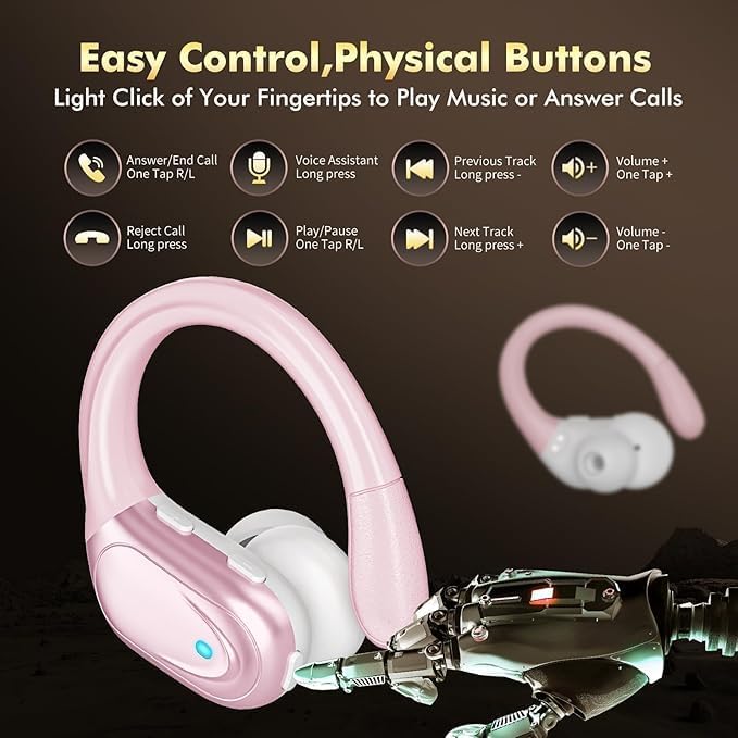 Image of HAOYUYAN Wireless Earbuds, Sports Bluetooth Headphones, 80Hrs Playtime Ear Buds with LED Power Display, Noise Canceling Headset, IPX7 Waterproof Earphones for Workout /Running (Pink)