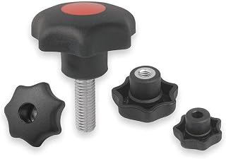 Star Grip, DIN 6336 Similar, D=M06X10, D1= 32, External Thread, Steel, Black Plastic, Cap: Black - 1 Each