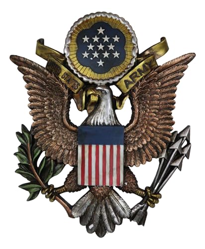Ebros Gift Patriotic US United States Army Military Branch American Great Seal Bald Eagle with Olive Branch and Arrows Wall Decor Plaque Figurine Honor Valor and Bravery Memorial Accent