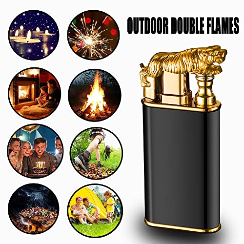 Double Flame Lighter, Tiger Lighter,Butane Lighter, Unique Lighter Creative Metal Torch Windproof Soft Or Jet Flame Switchable Butane Lighter Gift For Men #TOP7