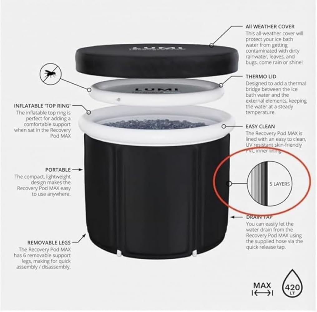 AZIEBAY 折りたたみ式バスタブ、ポータブル、プラスチック、温水と冷水に適しており、大型、カバー付き、屋内と屋外での使用に適して