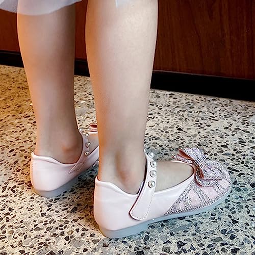 Kids Girls Pearl Sandals Spring/Autumn Solid Short Heel Crystal Bow Soft Sole Leather Elegant Mary Jane Shoes4