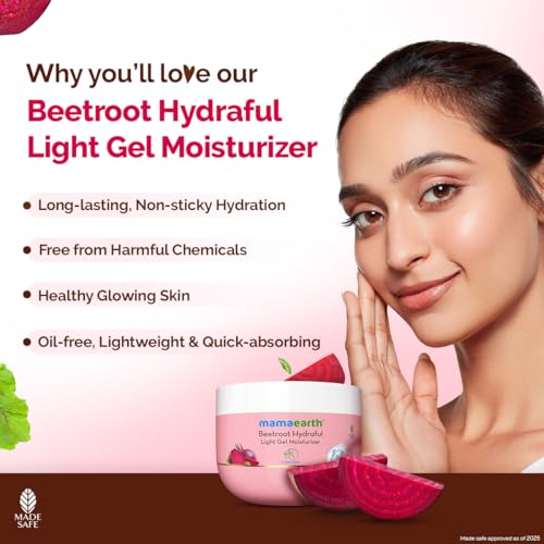 Image of Mamaearth Beetroot Hydraful Light Gel Moisturizer with Beetroot & HA for Hydrated Pink Glow 200g| Long-lasting, Nonsticky Hydration| Oil-free, Lightweight, Quick-absorbing| Free from Harmful Chemicals
