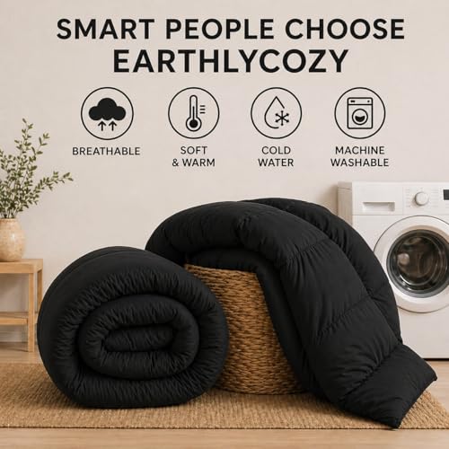 Image of Luxury Hotel Collection Cotton Comforter | All-Season Lightweight Quilt for Hot Sleepers | Plush, Breathable & Box-Stitched (Queen) Black
