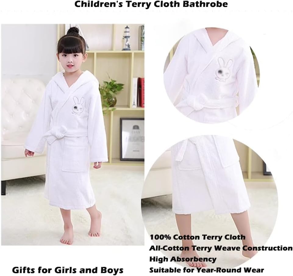 Kids Bathrobe Soft Hooded，Boys Girls Rabbit Ears Cotton Towel Robe, Toddler Lovely Comfortable Loungewear 4-12 Years - Image 6