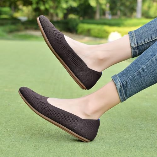 Image of poemlady Women's Ballet Flat Shoes Dress Shoes Knit Round Toe Slip On Ballerina Walking Flats Shoes for Woman Low Wedge Casual