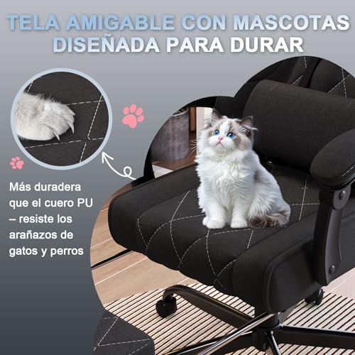 Miniatura 10 de Devoko Silla Gaming Ergonómica De Tela Transpirable Con Masaje Lumbar Y Reposapiés Retráctil, Silla Gamer Reclinable Con Muelles Ensacados Y Espuma Viscoelástica, Base Metálica, 150 Kg, Negro