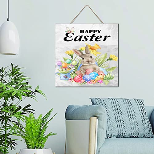 Panneau bois Happy Easter lapin déco murale pour chambre et extérieur abrité