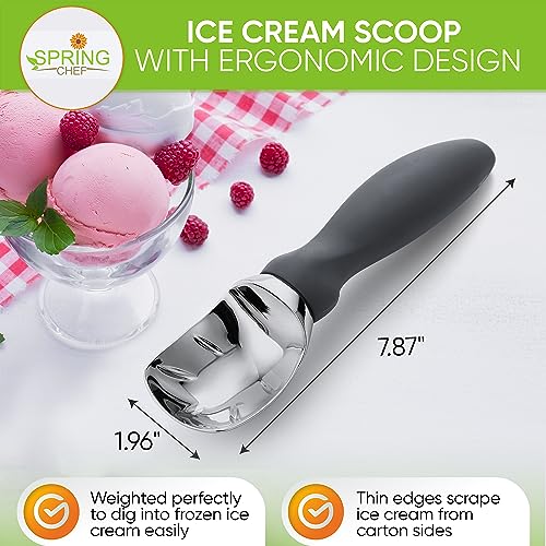 Image of Spring Chef Heavy Duty Metal Ice Cream Scoop with Soft Grip Handle, Gray