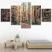 SIGNWIN 5 Panel Canvas Wall Art Dramatic Forest Landscape Living Room Orange Photography Rustic for Home Decorations Ready to Hang - 60