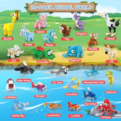 Image of HIGH GODO 24 Pack Party Favors Building Set - 72 Kinds of Animals Building Blocks Toys Goodie Bag Stuffers Party Gift, Christmas Valentines Easter Birthday Gift for Teens Adults Ages 14+
