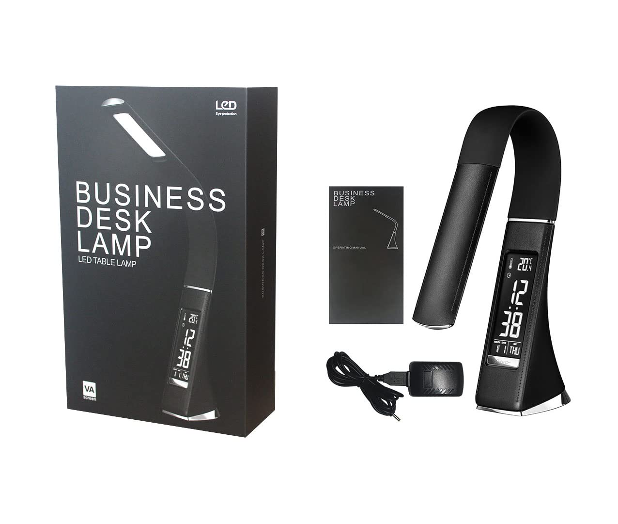 Lámpara de escritorio LED de cuello de cisne flexible con calendario de reloj y temperatura, ideas de regalo de oficina, lámpara de mesa táctil regulable con 3 niveles de brillo, luz moderna para 7