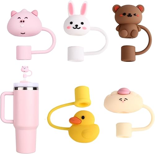 Miniatura 1 de Aitsite Tapa de popote para copa Stanley, 5 fundas de silicona para vaso de 40 onzas y 30 onzas, lindas pajitas para 0.394 in de diámetro, bolas