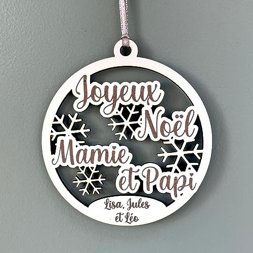 Boule de noël personnalisée, Cadeau Noel Papi et Mamie, Grands Parents, Personnalisable avec la Phrase et Les prénoms de Votre Choix