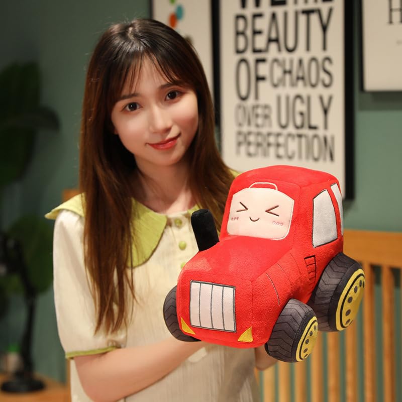 Image of Car Plush Toy Soft Stuffed Car Plush Pillow Toy CuteTractor Cartoon Throw Pillow Plushie Gifts for Kids Birthday Christmas Party (Tractor Red)