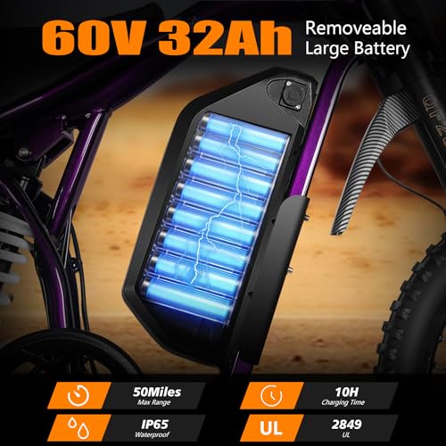 Image of Electric Dirt Bike for Adults 4700W Motor, 50 MPH, 60V Removable Battery, Full Suspension, Hydraulic Brakes, Off-Road All-Terrain Ebike