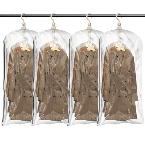 TAILI Sacs de Rangement sous Vide Suspendus pour vêtements, 4 paquets (105×70 cm), Housse sous Vide pour costumes, manteaux, vestes, Economisez 80% d'espace...