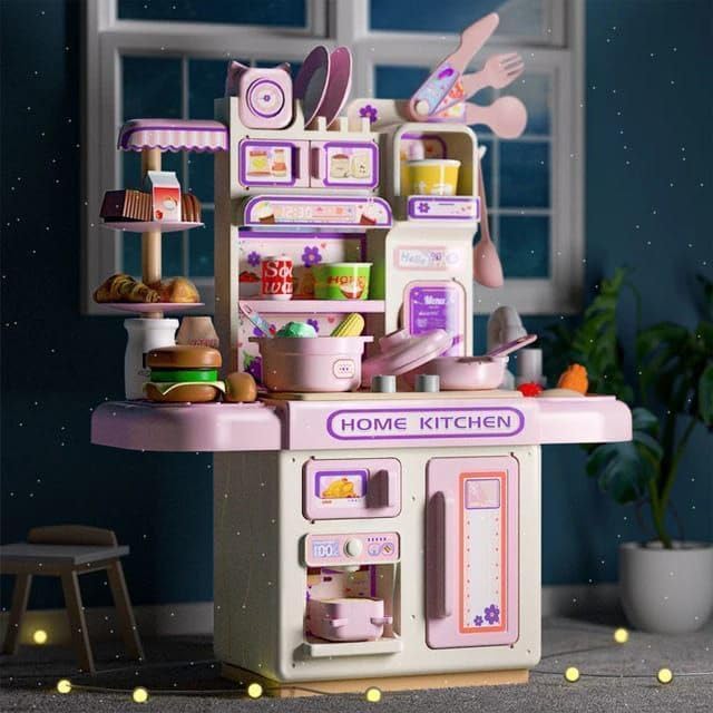 Image of Modern Kitchen Playset Toy for Kids - Dream Pretend Play Kitchen Set with Light-Up Stove, Working Sink, Cooking Accessories, Multicolor Fun Role Play Toy for Boys & Girls