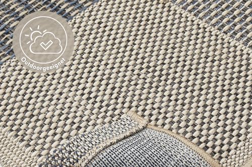 andiamo In- & Outdoor Teppich wetterfest und wasserdurchlässig Flachgewebe Kurzfloor 160 x 230 cm Beige-blau