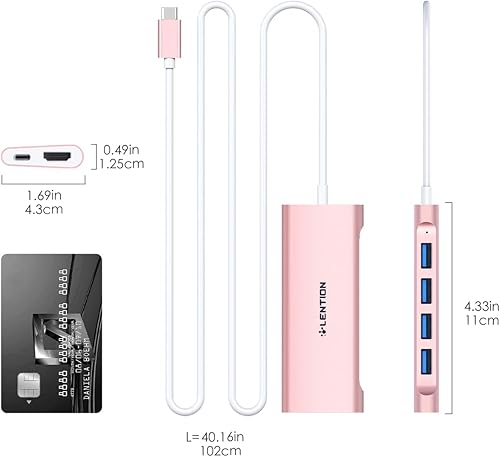 Miniatura 6 de LENTION Hub multipuerto USB C de 3.3 pies de largo con HDMI 4K, 4 USB 3.0, carga tipo C, compatible con MacBook Pro 2023-2016, nuevo Mac AiriMacMac