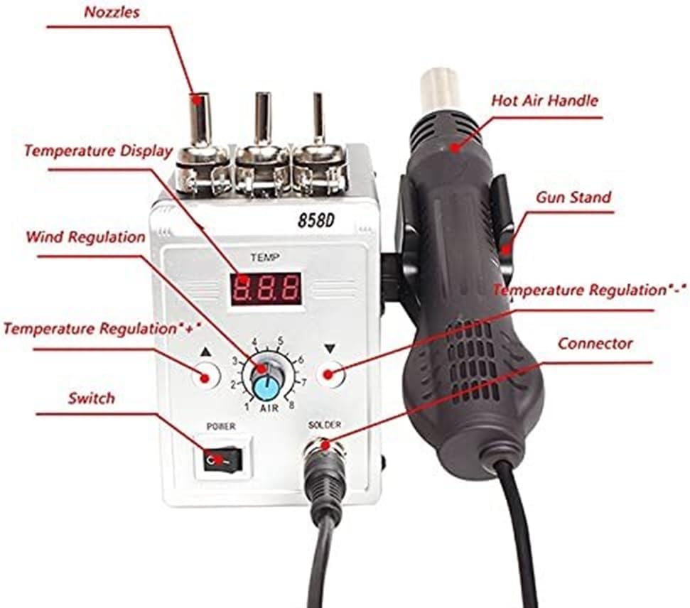 Hot Air Gun Hot Air Gun 858D 700W, Soldering Heat Air Gun, Welding Repair with Gifts Hot Air Gun Holder(Size:2) (Set 4)