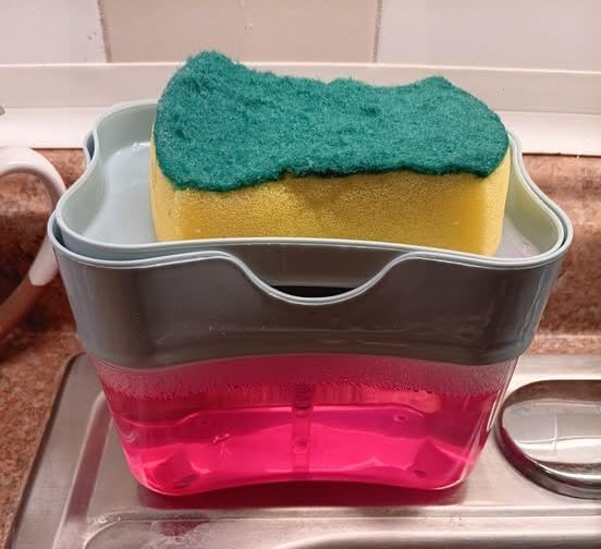 HEFA Dish Soap Dispenser and Sponge Holder for Kitchen Sink. Sink Dish Washing Soap Dispenser. Dish Sponge Included. Dishwashing Liquid Dispenser for Kitchen (StormGrey) photo review