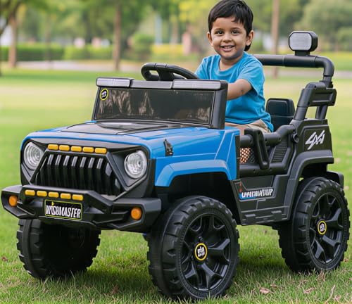 Image of Wishmaster 4x4 Kids Electric Ride On Jeep with Remote Control | Battery Operated Car for Kids 2-6 Years | RGB LED Lights, Bluetooth Music | Birthday Gift | 1-Year Warranty On Motors & Motherboard