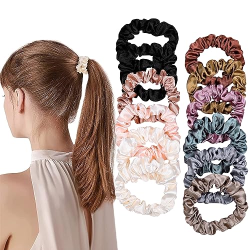 Image of Satin, Silk Hair Ties Small Mini Scrunchy for Women Thick Hair Accessories Cute Soft No Slip Hair Elastics Ponytail Holder for Curly Hair No Damage Hairties Gift for Girls