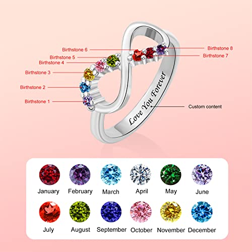Bauma Auto Personalized Mother Ring With 1-9 Birthstones Custom Engraving Infinity Ring For Women Family Promise Ring For Mom Grandma Christmas Gifts For Her (8 Stones) #TOP1