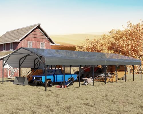 Image of 20x40 FT Heavy-Duty Modular Carport Kit System, Galvanized Steel Frame Commercial Shelter for Boats, Tractors & Dual-Vehicle Storage - 120 PSF & 100 MPH Wind Rated Metal Canopy Reinforced Roof