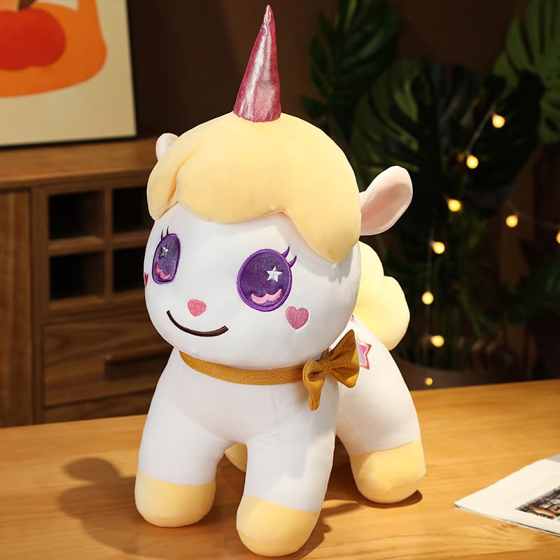 Kawaii Buntes Einhorn Plüschtier Niedliches Anime Große Augen Einhorn Kissen Gefüllte Plüschtiere Puppe für Kinder/Mädchen Geschenk 50cm Gelb-A