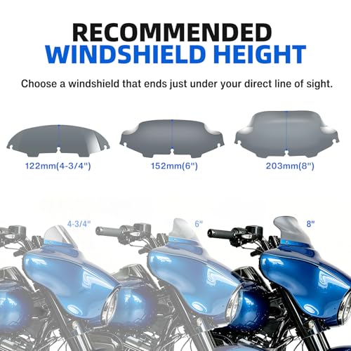 Image of DREAMIZER Wave Windshield Windscreen,Specific Fit Motorcycle Windshield, PC Wind Deflector Compatible with Harley Touring Electra Street Tri Glide 1996-2013 (Smoke Black 8inch)