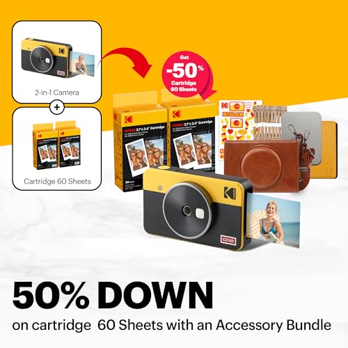 Image of KODAK Mini Shot 2 Retro 4PASS 2-in-1 Instant Camera and Photo Printer (2.1x3.4 inches) + 68 Sheets Gift Bundle, White