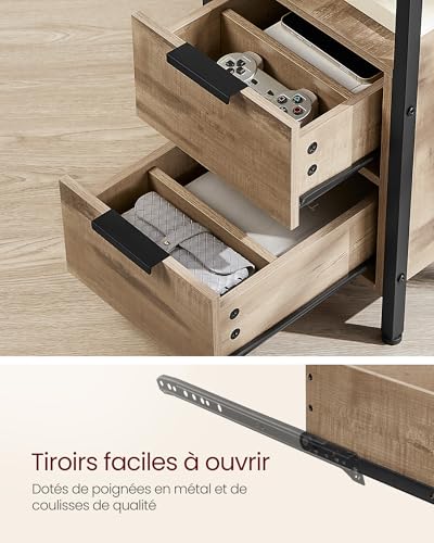 Table d’appoint avec multiprise 2 USB, 2 tiroirs VASAGLE