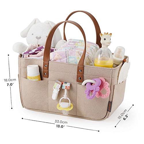 Neckip Baby Caddy Nappy Organiser Bag Storage Bin with Handles and Changeable Compartments, Khaki - Image 2